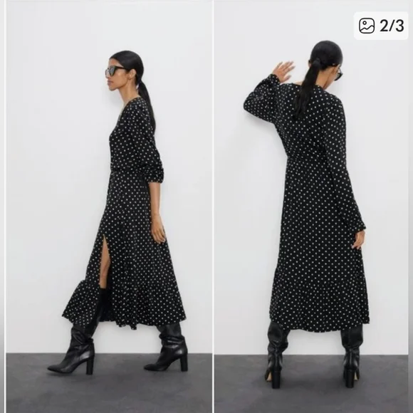 ZARA - Polka Dot Midi Dress - Picture 4 of 5